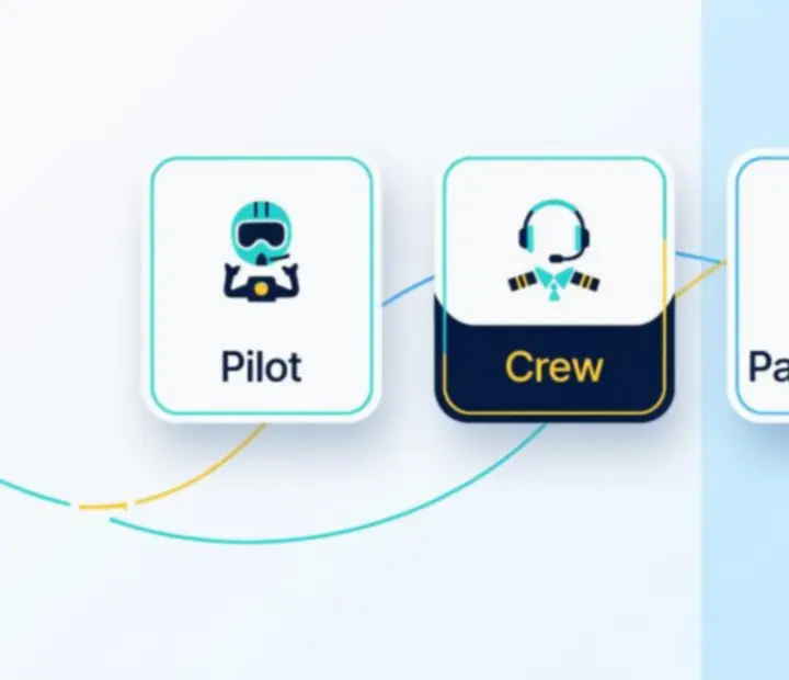 Dashboard-style user interface inspired by boarding passes and cabin icons