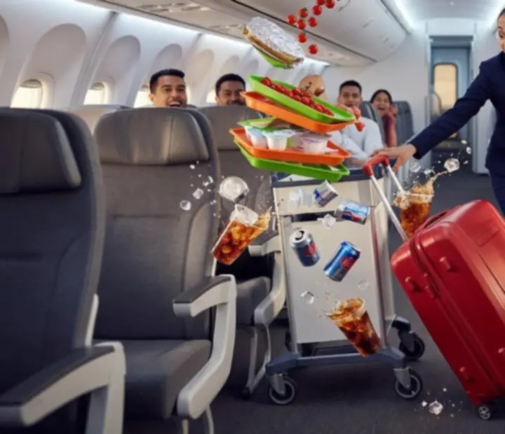 Cabin scene from Dear Passengers: Travel Crew showing objects colliding in a chain reaction.